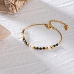 Gold color / 1 Piece Fashionable Elegant Style Bead Shape Stainless Steel  Gold Color Inlay Natural Stone Women's Beaded Bracelets 